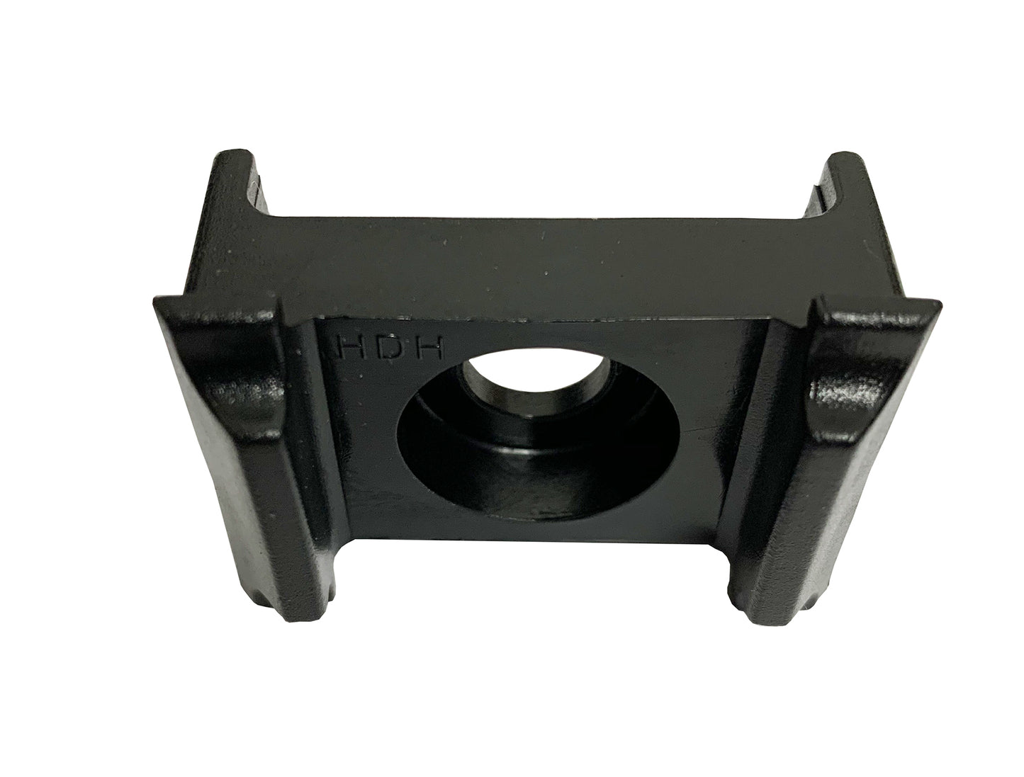 Auflagebock schwarz aus Metall für Zaunanlage, rechteckige Form mit Loch – MY-Zaunsysteme