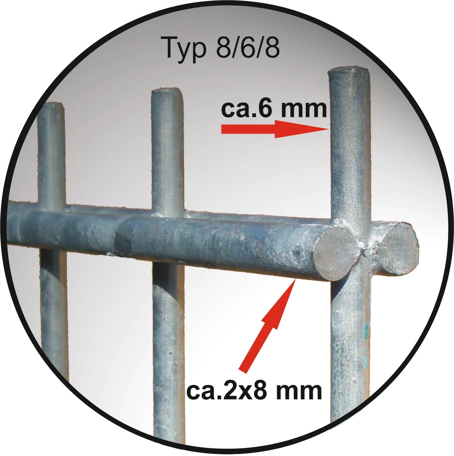 Doppelstabmatte Typ 8/6/8 aus Stahl, Detailansicht der Zaunanlage – MY-Zaunsysteme
