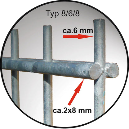 Doppelstabmatte Typ 8/6/8 aus Stahl, Detailansicht der Zaunanlage – MY-Zaunsysteme
