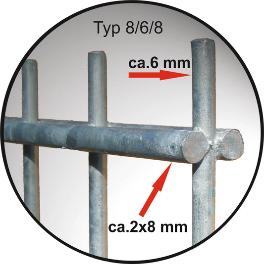 Doppelstabmatte Typ 8/6/8 aus Stahl, Detailansicht der Zaunanlage – MY-Zaunsysteme