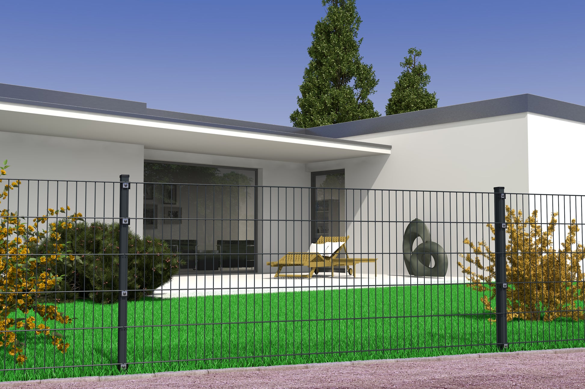 Doppelstabmatte GA400, Stahl, anthrazit, als moderne Zaunanlage vor Haus und Garten – MY-Zaunsysteme