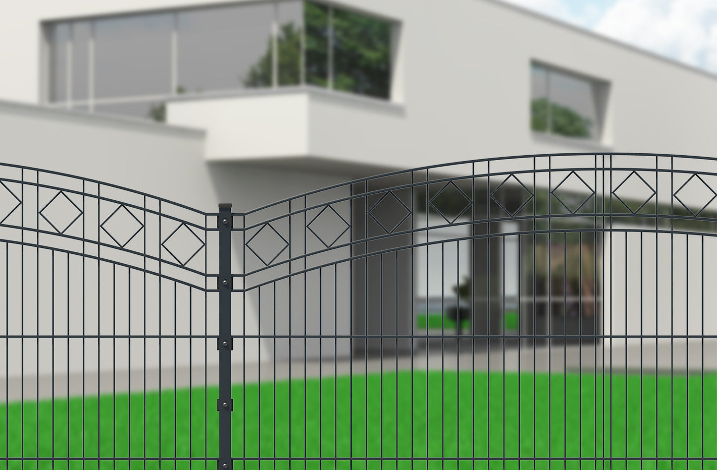 DekorKAROBOGEN03 Zaunanlage aus Metall, dekoratives Zaunsystem für Grundstücke – MY-Zaunsysteme