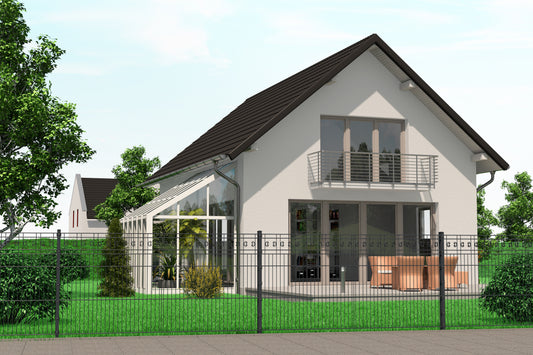 Dekor RANKE Zaunanlage aus Metall mit Zierelementen vor modernem Haus – MY-Zaunsysteme