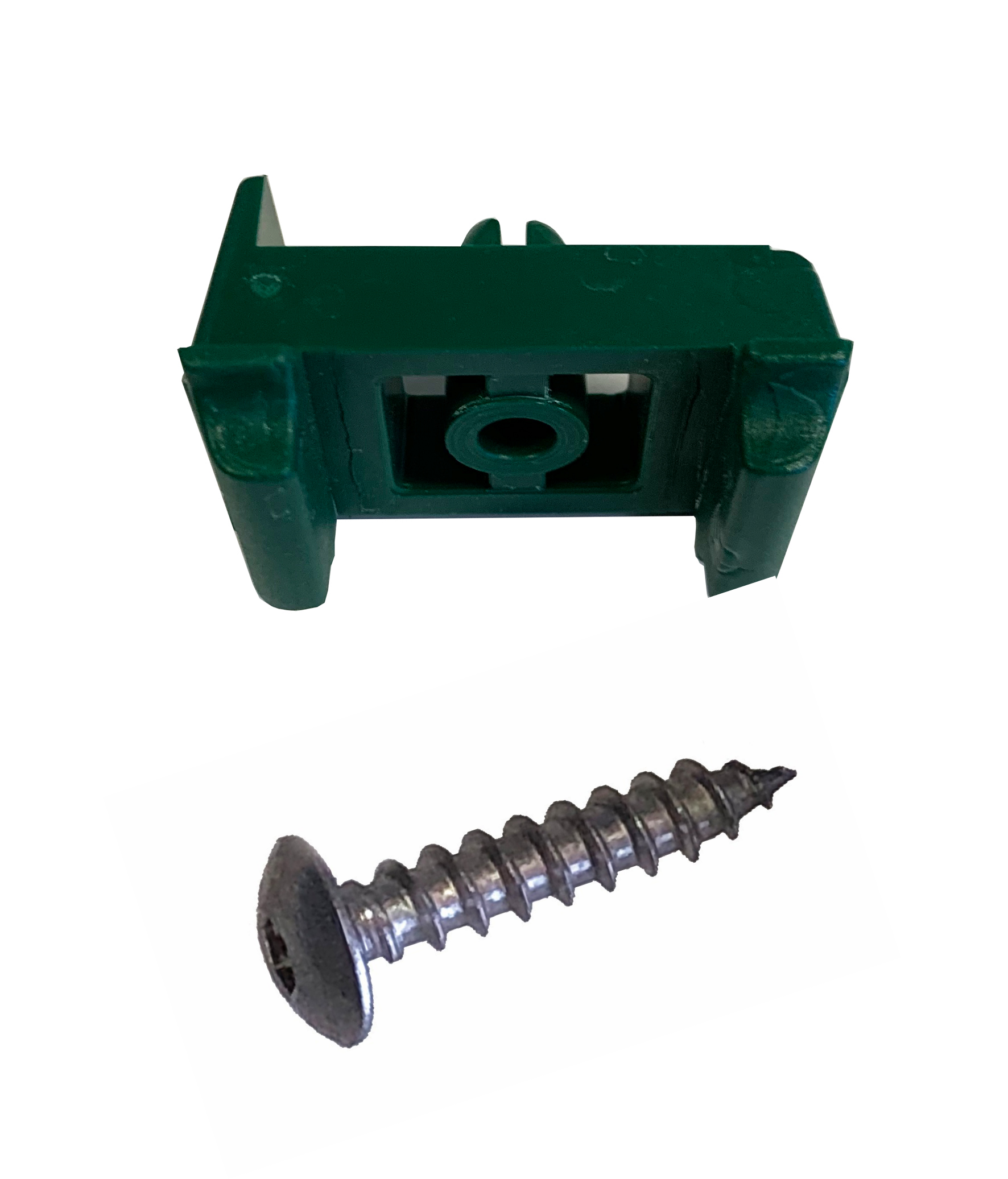 Dübelbock Eck grün aus Kunststoff mit Schraube, für Zaunanlage – MY-Zaunsysteme