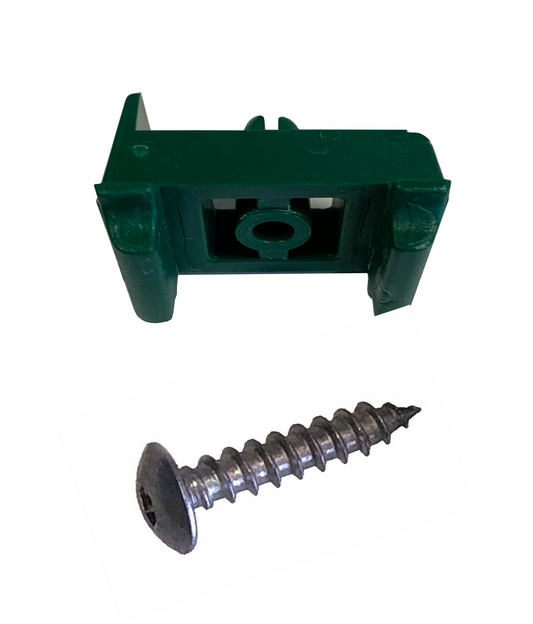 Dübelbock Eck grün aus Kunststoff mit Schraube, für Zaunanlage – MY-Zaunsysteme
