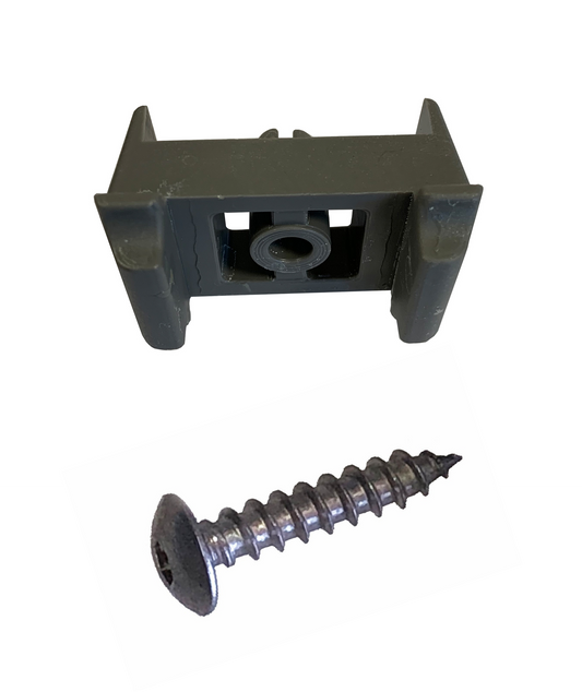 Dübelbock grau aus Kunststoff mit Schraube, Befestigung für Zaunanlage – MY-Zaunsysteme