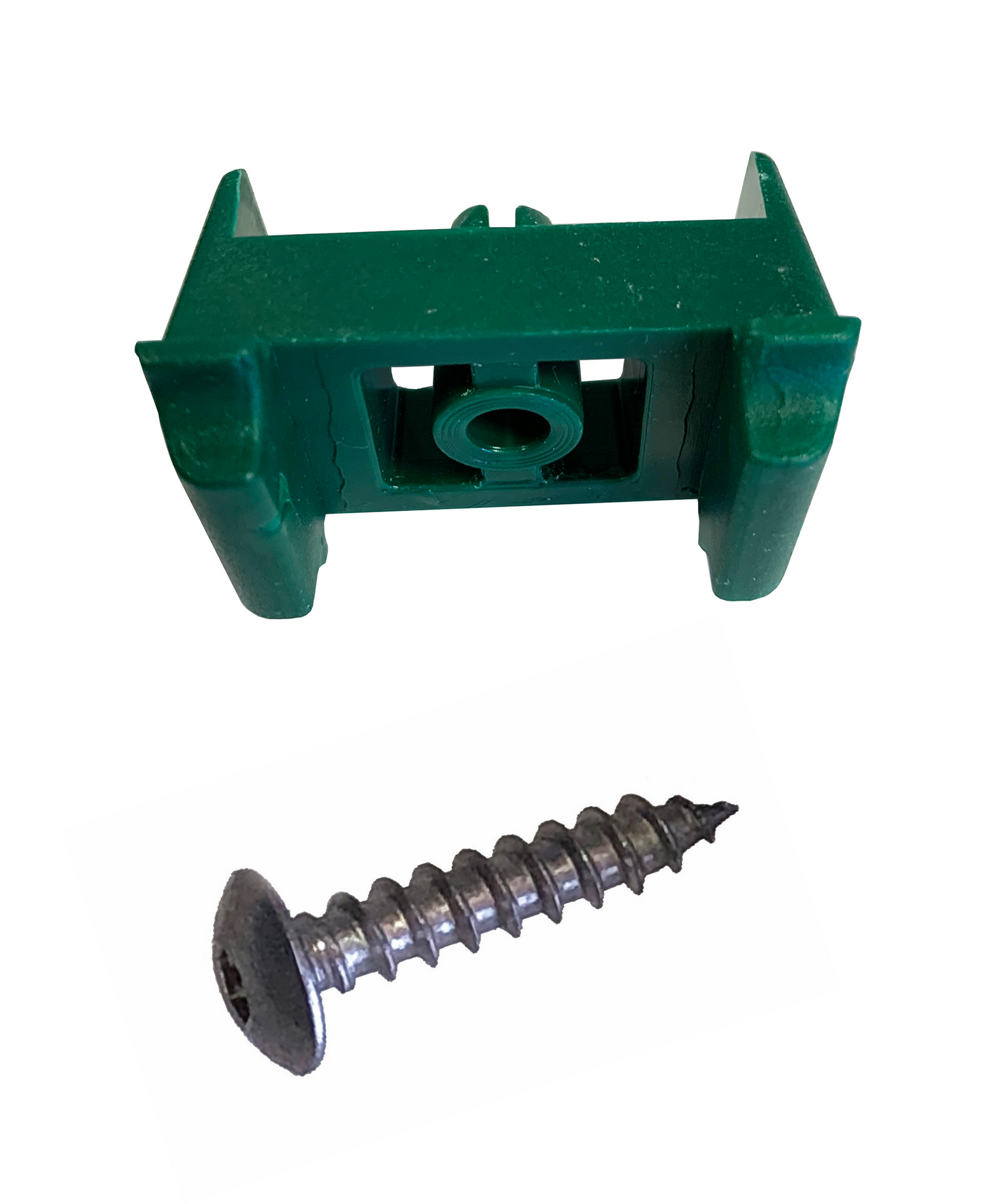 Dübelbock grün aus Kunststoff mit Schraube, zur Befestigung von Zaunanlagen – MY-Zaunsysteme