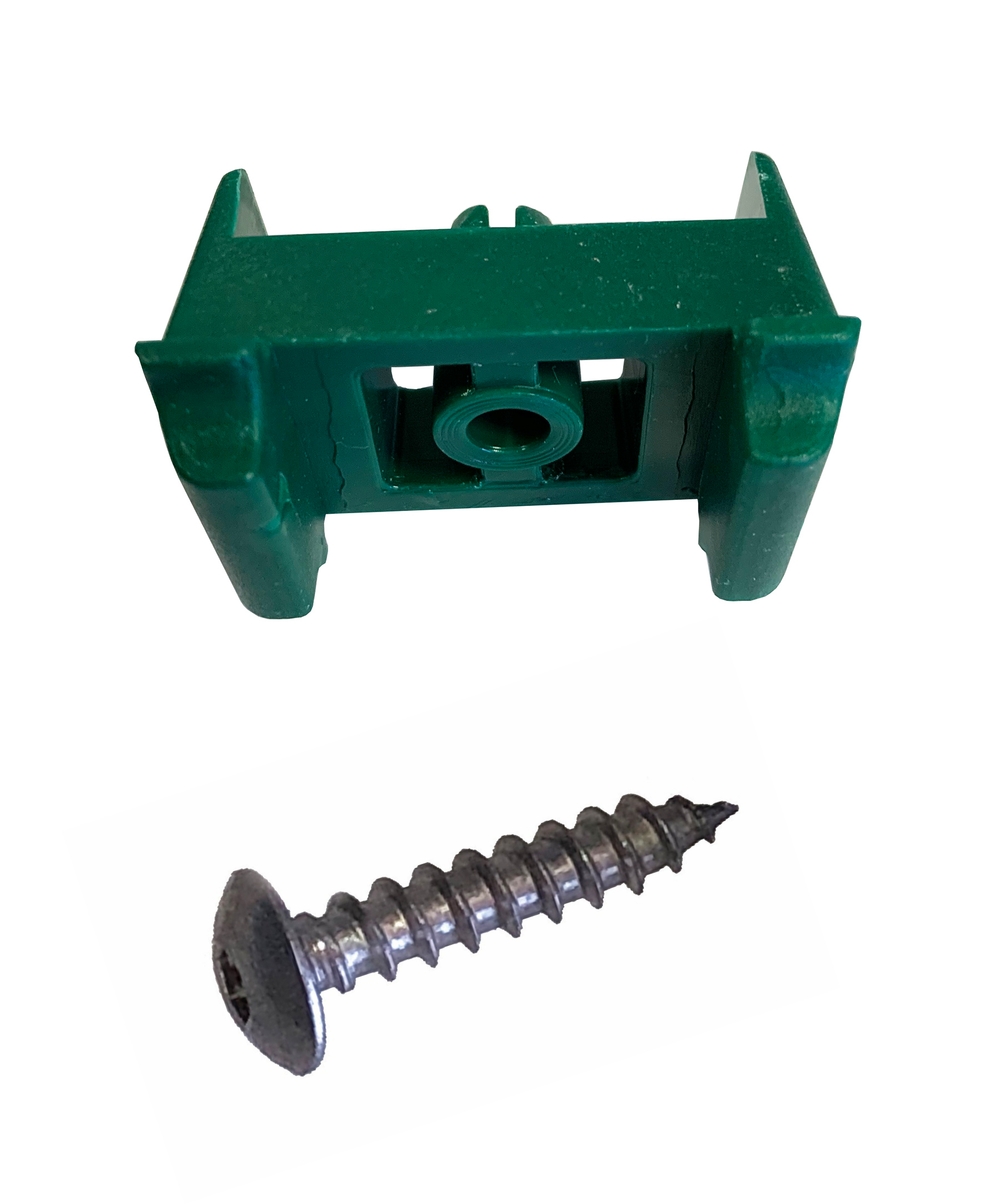 Dübelbock grün aus Kunststoff mit Schraube, zur Befestigung von Zaunanlagen – MY-Zaunsysteme