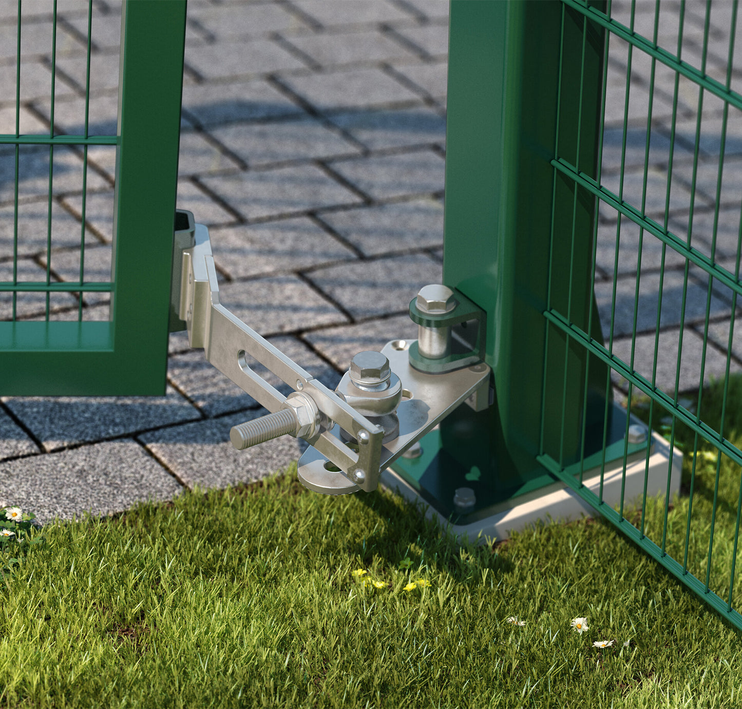 EXCENTRO Torbeschlag aus Metall für Doppelstabmatten Zaunanlage – MY-Zaunsysteme