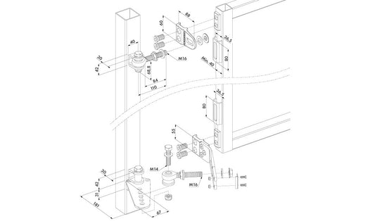 EXCENTRO Metall Scharnier-Set, Maße und Montage für Zaunanlage – MY-Zaunsysteme