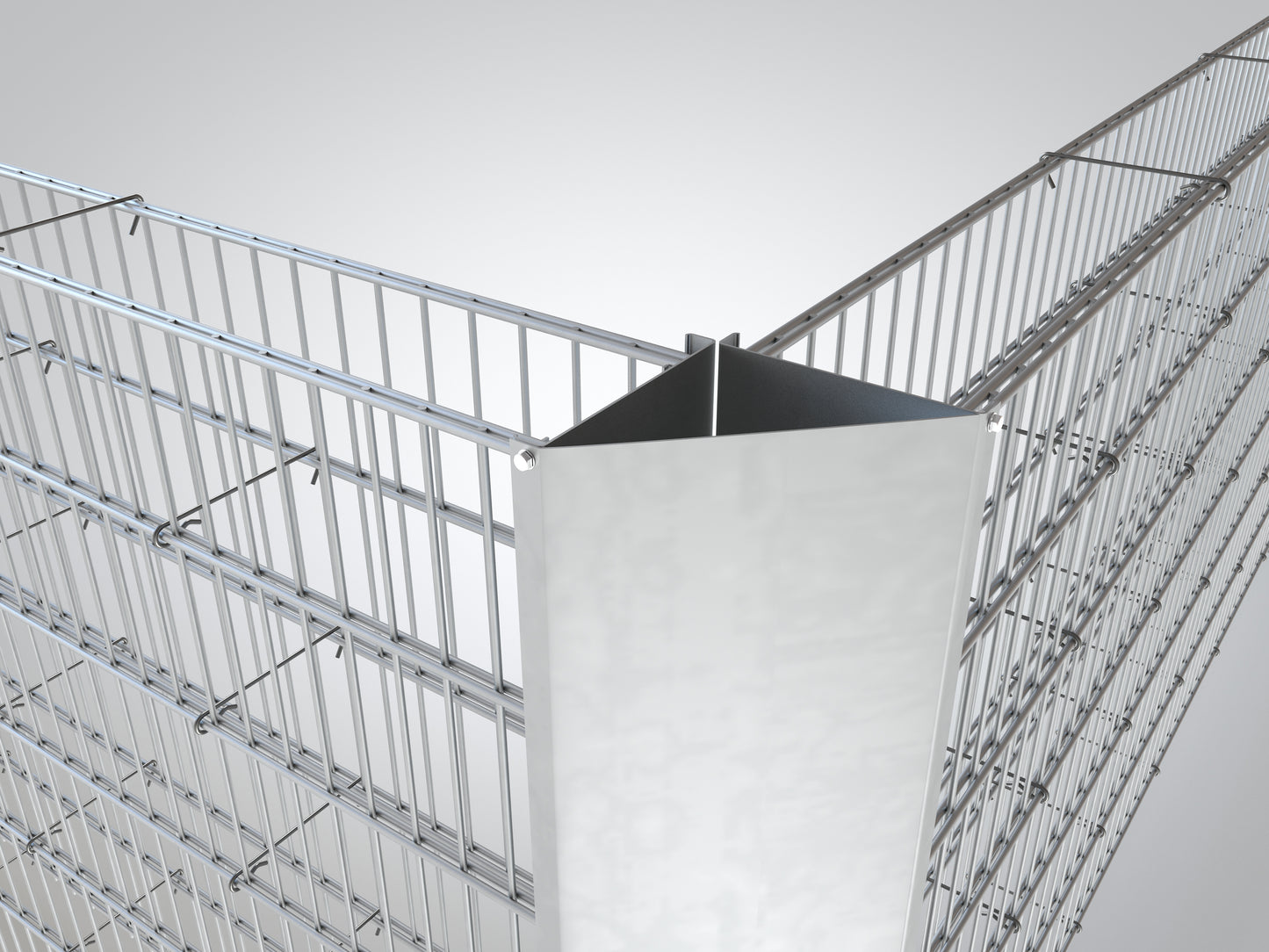 Ecklösung 45 Grad aus Metall für Zaunanlage, Detailansicht der Verbindung – MY-Zaunsysteme