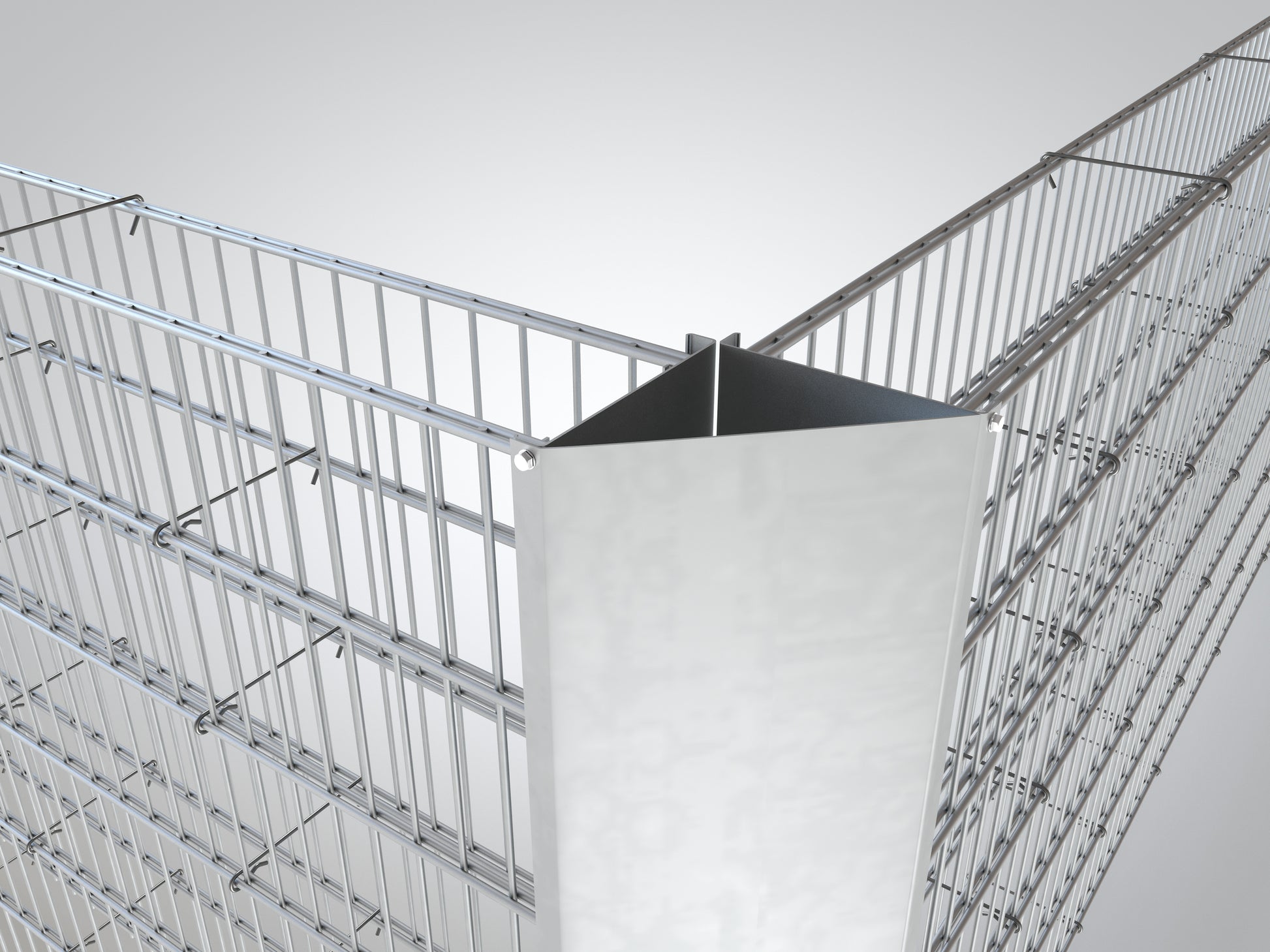 Ecklösung 45 Grad aus Metall für Zaunanlage, Detailansicht der Verbindung – MY-Zaunsysteme