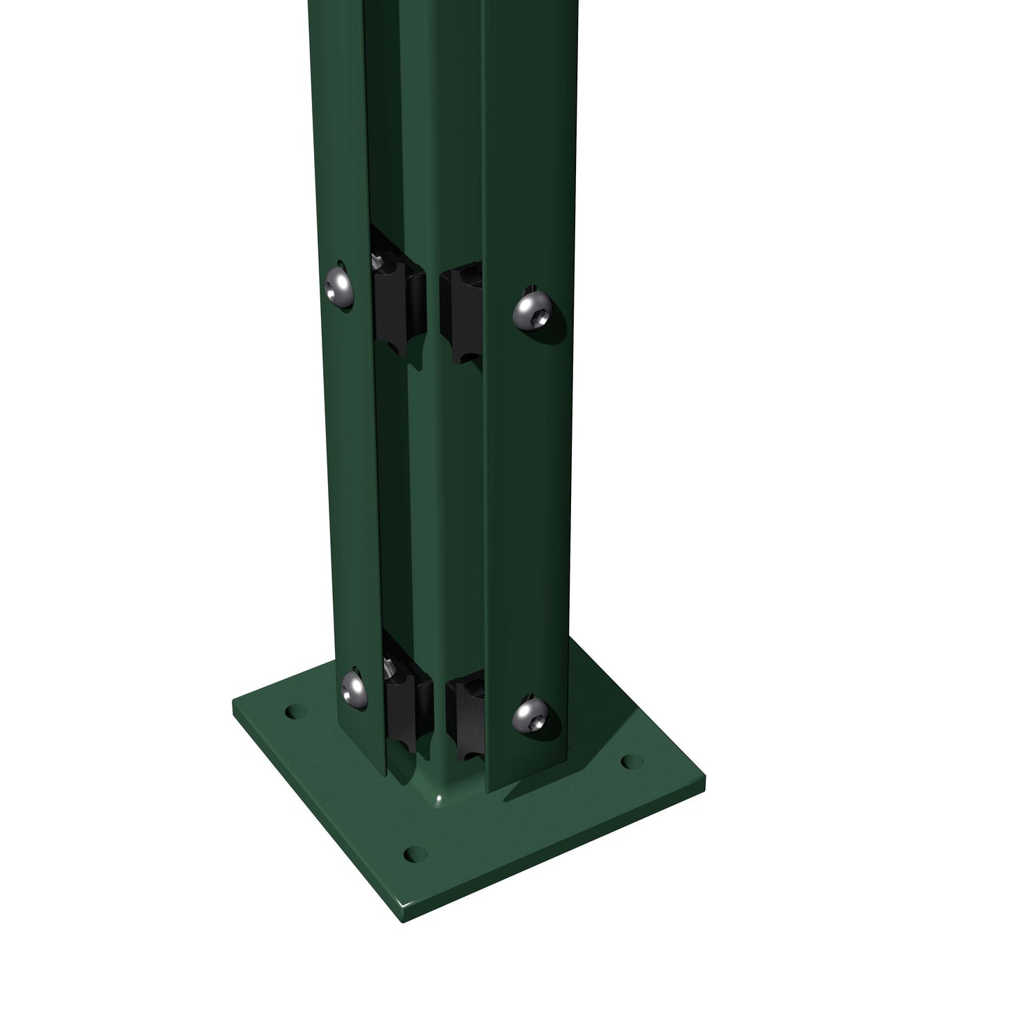 Eckpfosten 60x60 aus Stahl mit Flacheisen und Bodenplatte für Zaunanlage – MY-Zaunsysteme