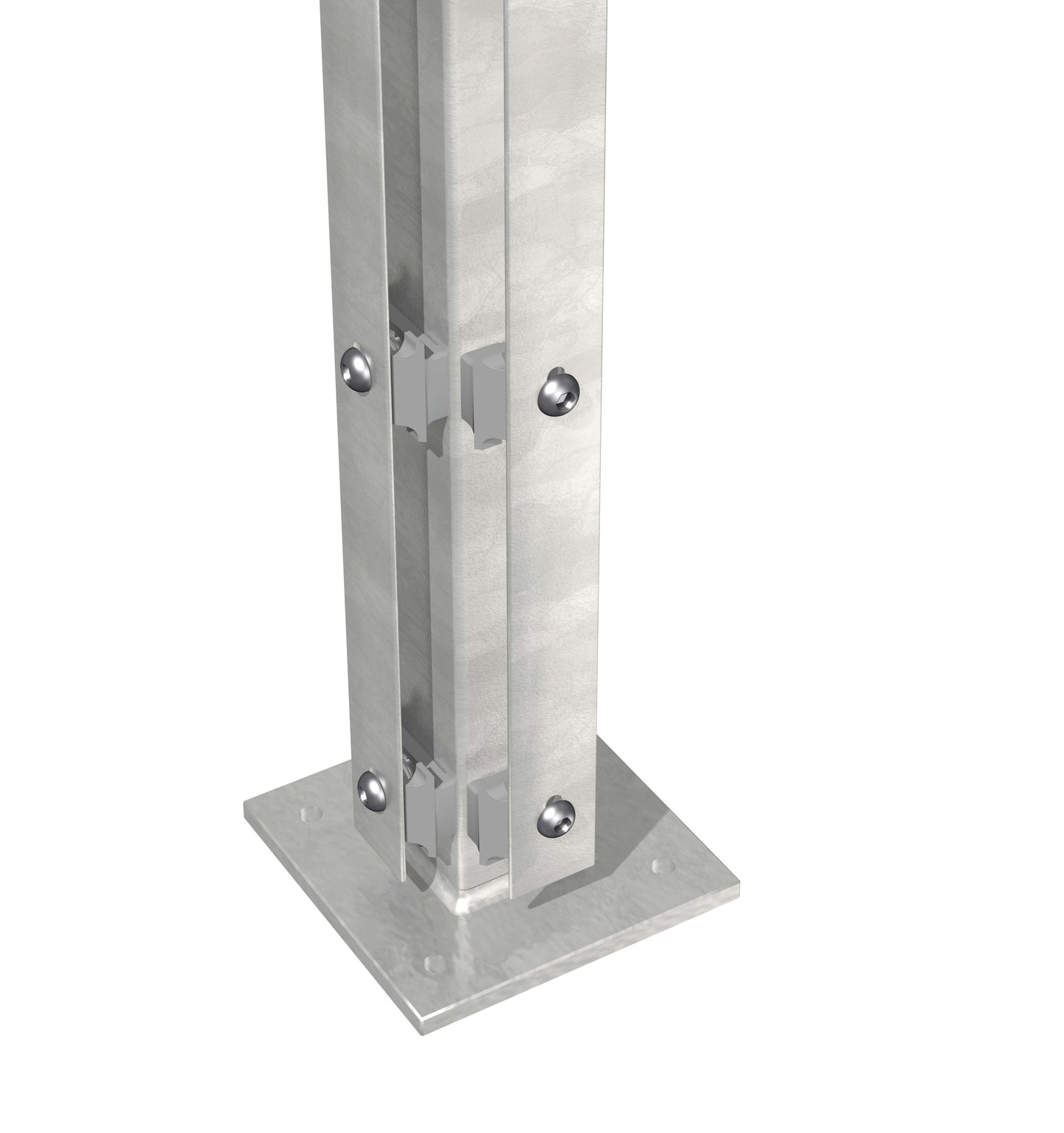 Eckpfosten 60x60 Flacheisen ZINK mit Bodenplatte aus Metall für Zaunanlage – MY-Zaunsysteme