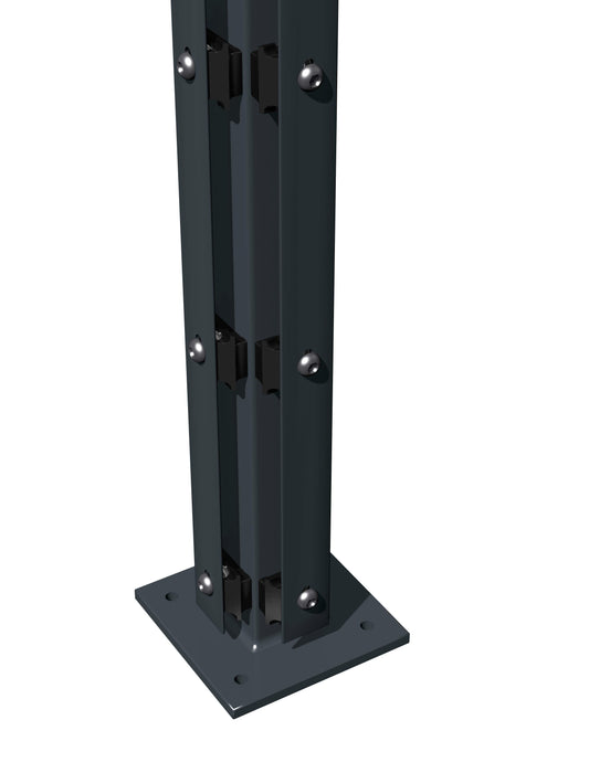 Eckpfosten 6x6 Flacheisen aus Stahl, anthrazit, für Zaunanlage mit Bodenplatte – MY-Zaunsysteme