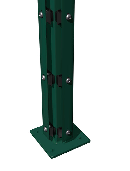 Eckpfosten 6x6 Flacheisen grün aus Metall mit Bodenplatte für Zaunanlage – MY-Zaunsysteme