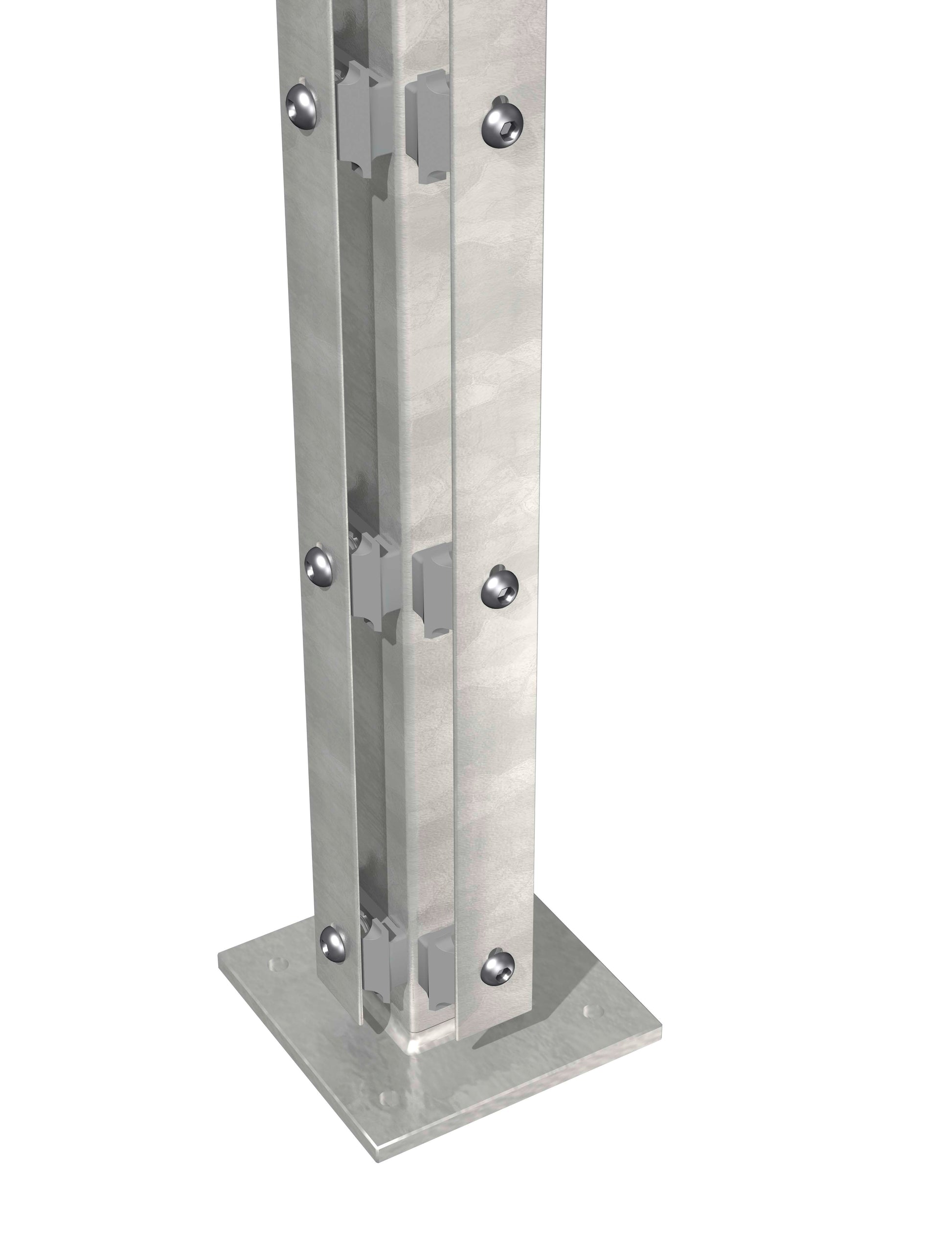 Eckpfosten 6x6 Flacheisen ZINK mit Bodenplatte für Zaunanlage, aus Metall – MY-Zaunsysteme