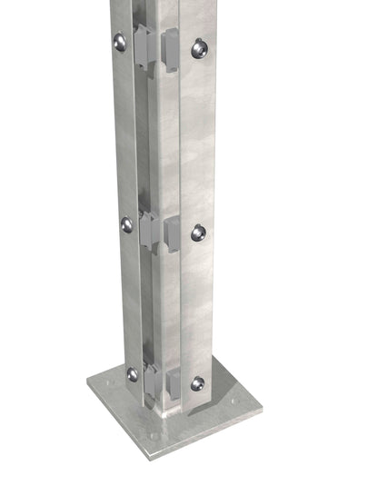 Eckpfosten 6x6 Flacheisen ZINK mit Bodenplatte für Zaunanlage, aus Metall – MY-Zaunsysteme