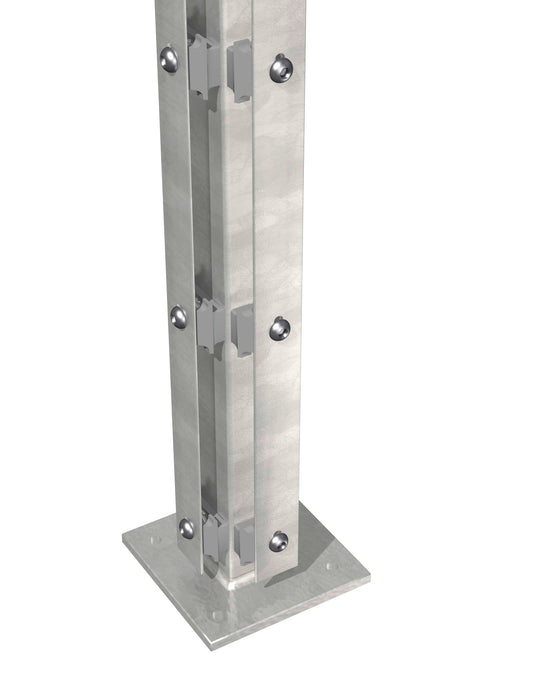 Eckpfosten 6x6 Flacheisen ZINK mit Bodenplatte für Zaunanlage, aus Metall – MY-Zaunsysteme