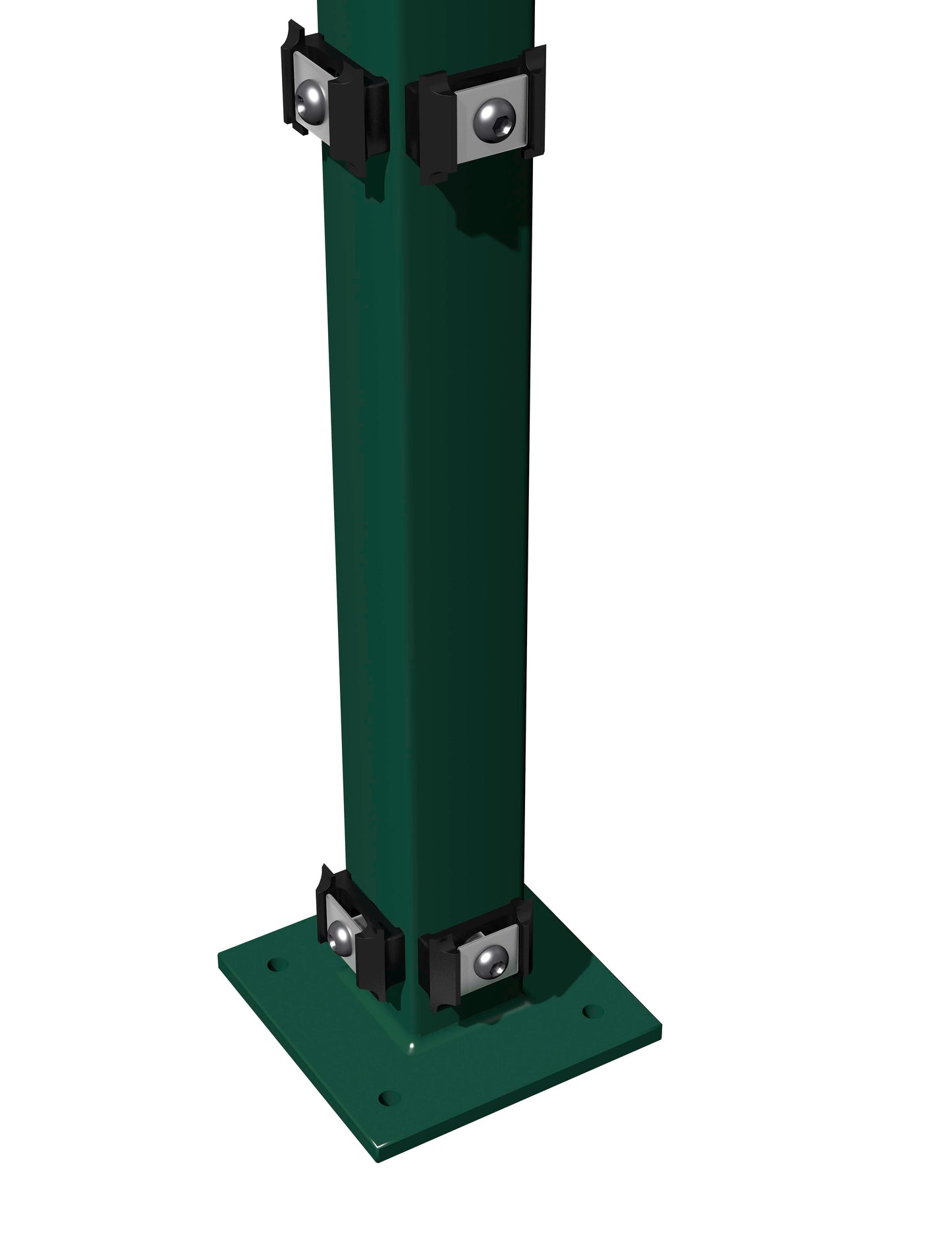 Eckpfosten 6x6 aus Metall mit Klemmhaltern und Bodenplatte für Zaunanlage – MY-Zaunsysteme