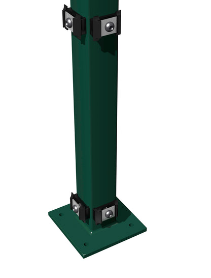 Eckpfosten 6x6 aus Metall mit Klemmhaltern und Bodenplatte für Zaunanlage – MY-Zaunsysteme