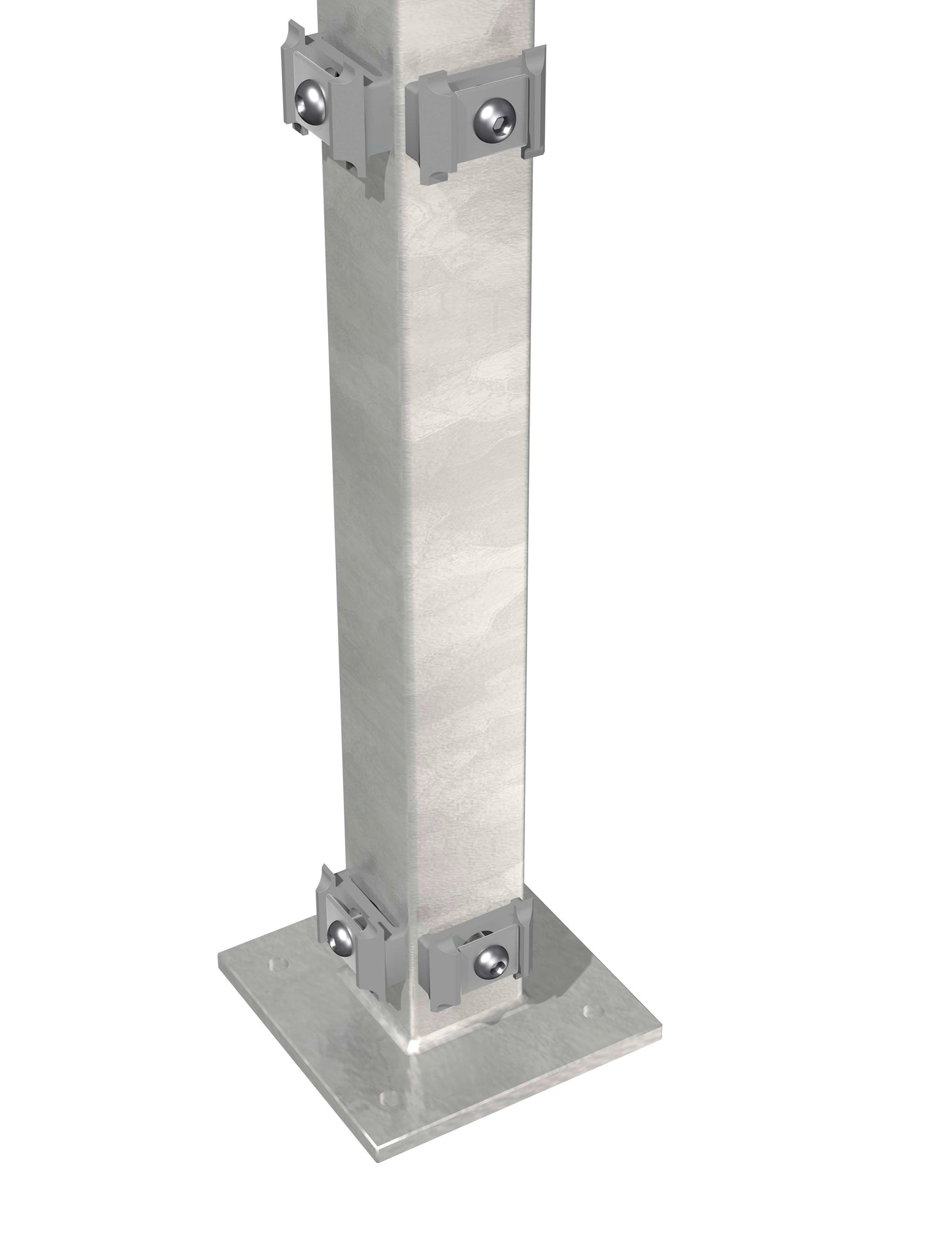 Eckpfosten 6x6 Zink mit Klemmhaltern und Bodenplatte für Zaunanlage – MY-Zaunsysteme