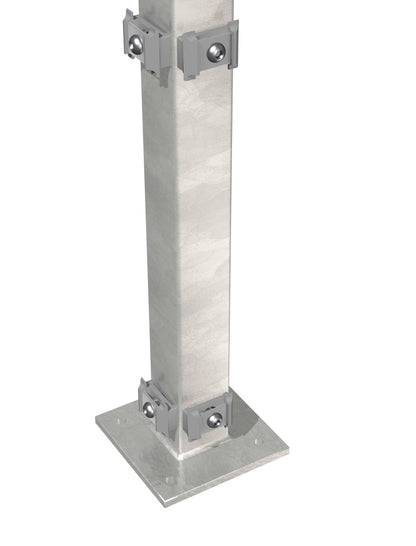 Eckpfosten 6x6 Zink mit Klemmhaltern und Bodenplatte für Zaunanlage – MY-Zaunsysteme