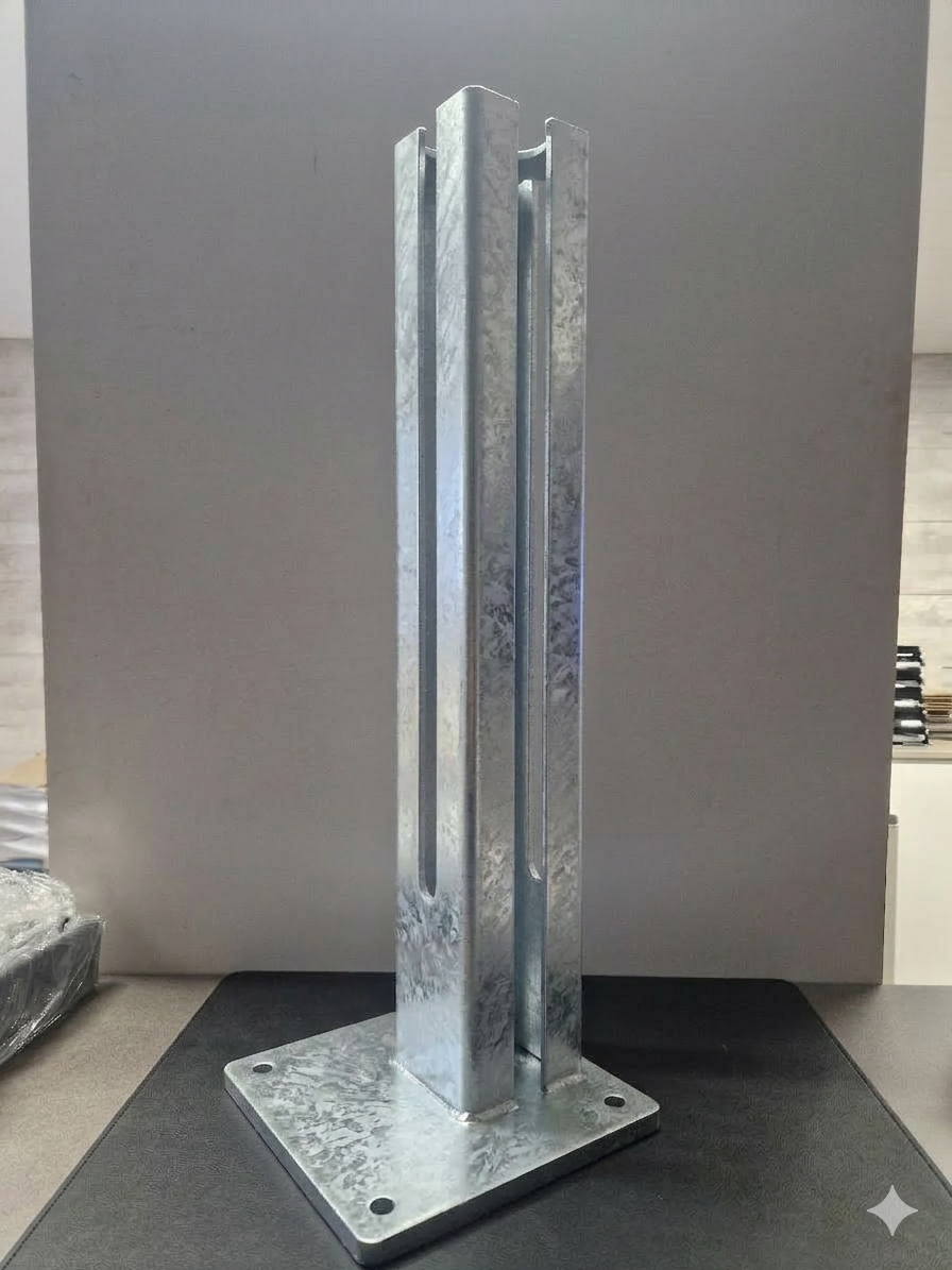 Fussplatte 100x100 feuerverzinkt aus Stahl zur Montage von Zaunanlagen – MY-Zaunsysteme