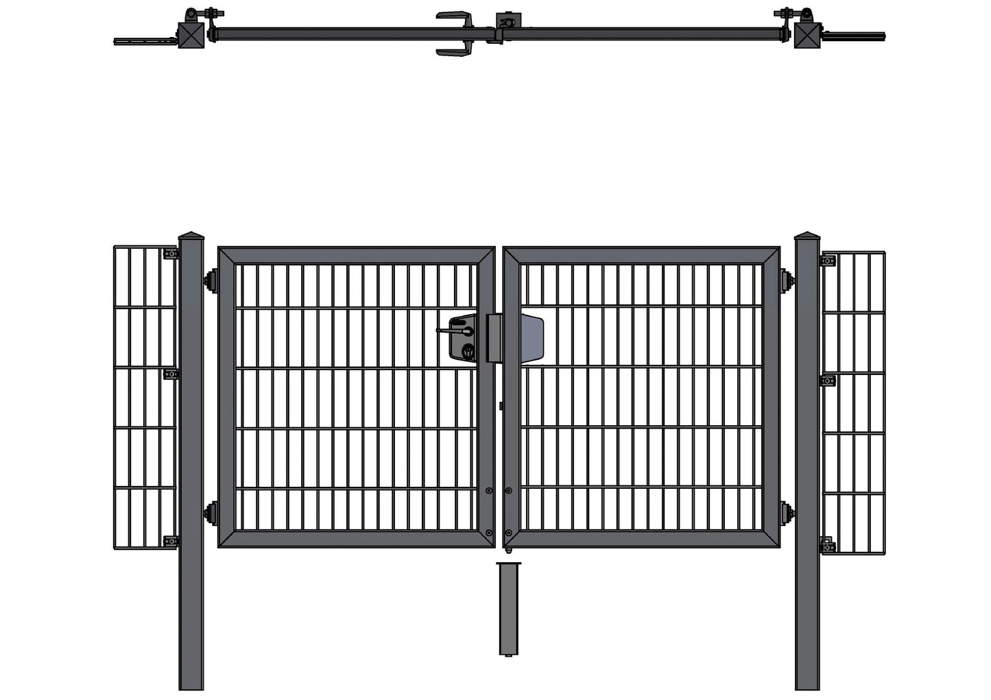 Hadra180o-DP Doppelflügeltor aus Metall für Zaunanlage, seitliche Gitter, robust – MY-Zaunsysteme