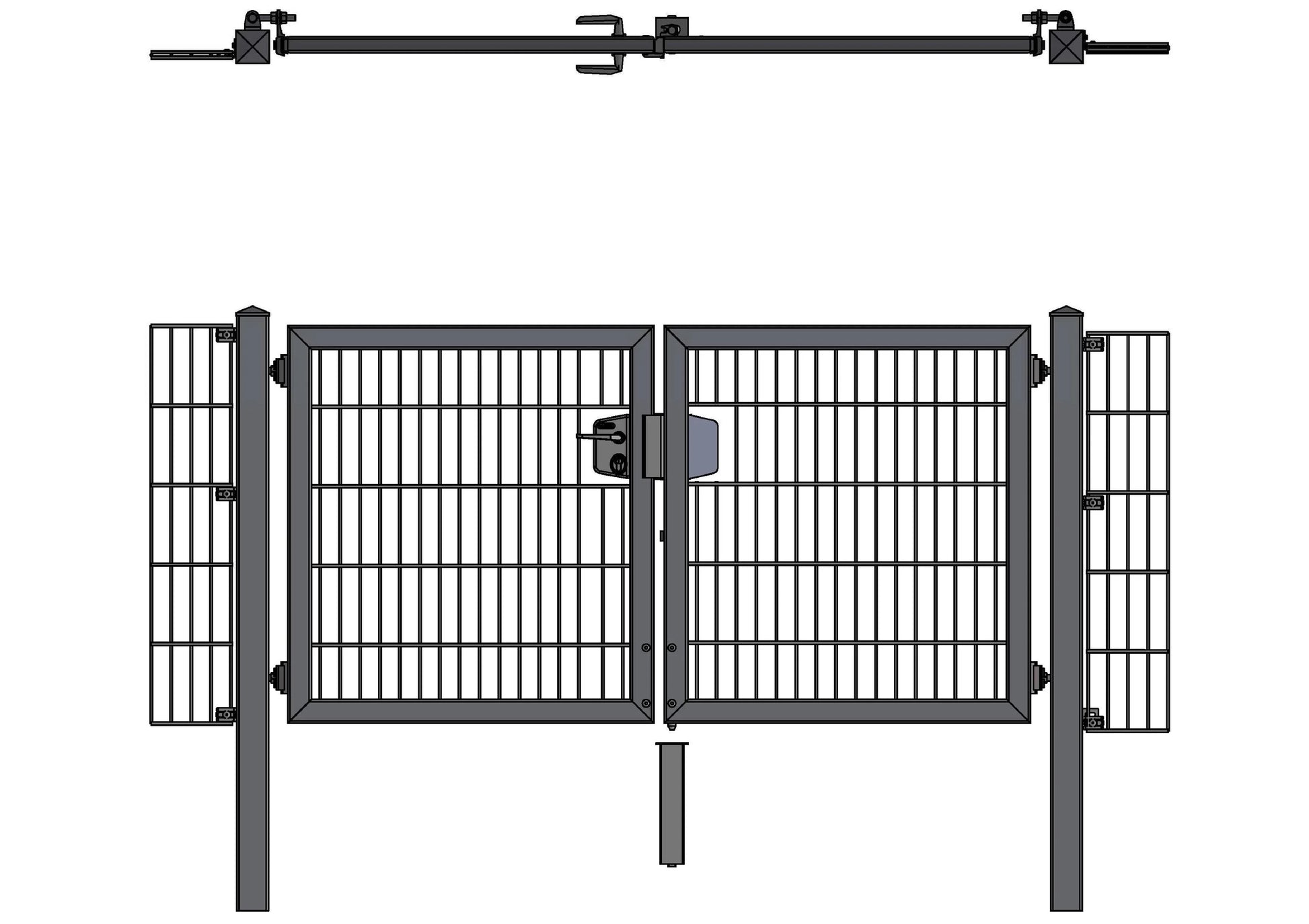 Hadra180o-DP Doppelflügeltor aus Metall für Zaunanlage, seitliche Gitter, robust – MY-Zaunsysteme
