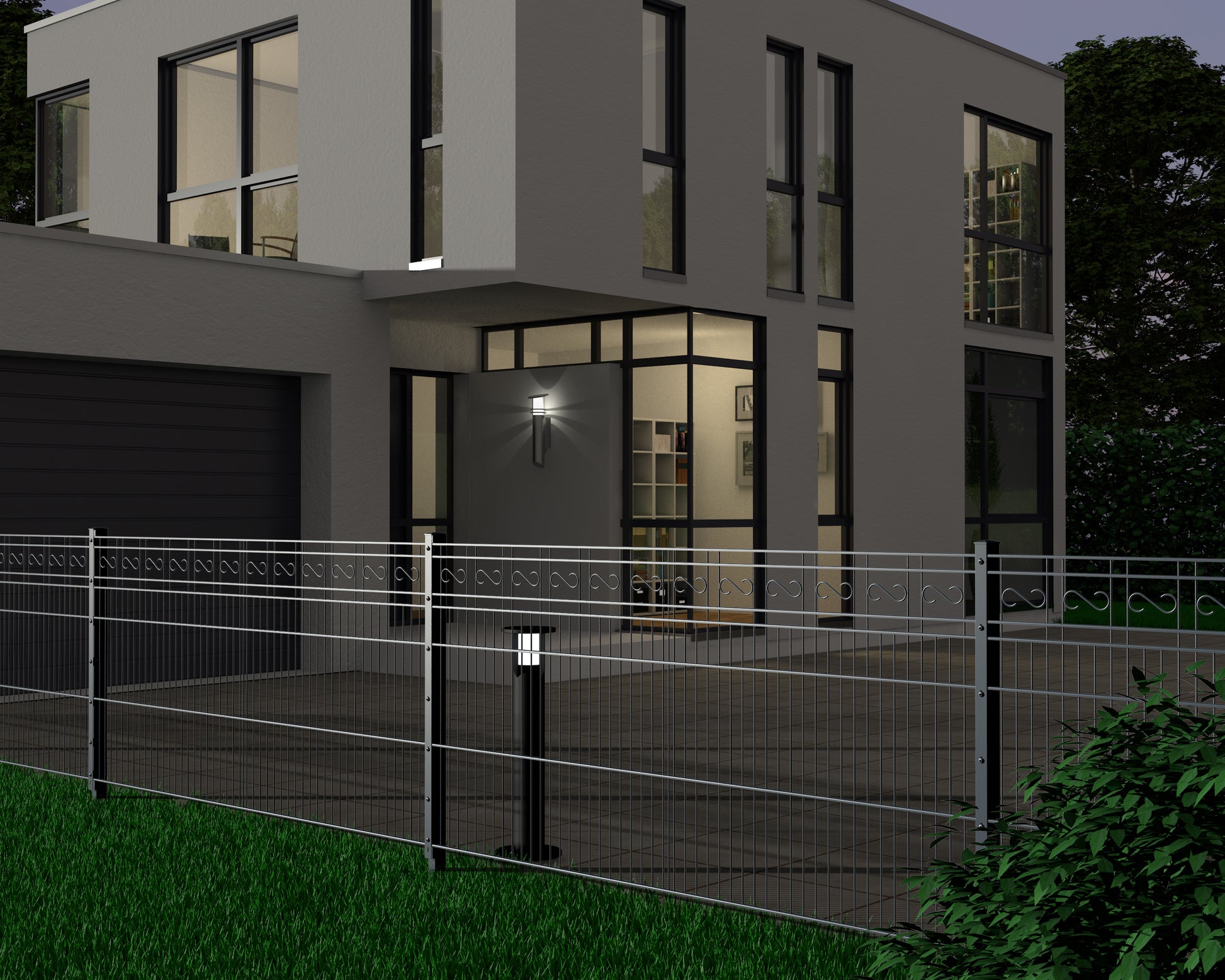 Doppelstabmattenzaun aus Metall als Zaunanlage vor modernem Haus – MY-Zaunsysteme