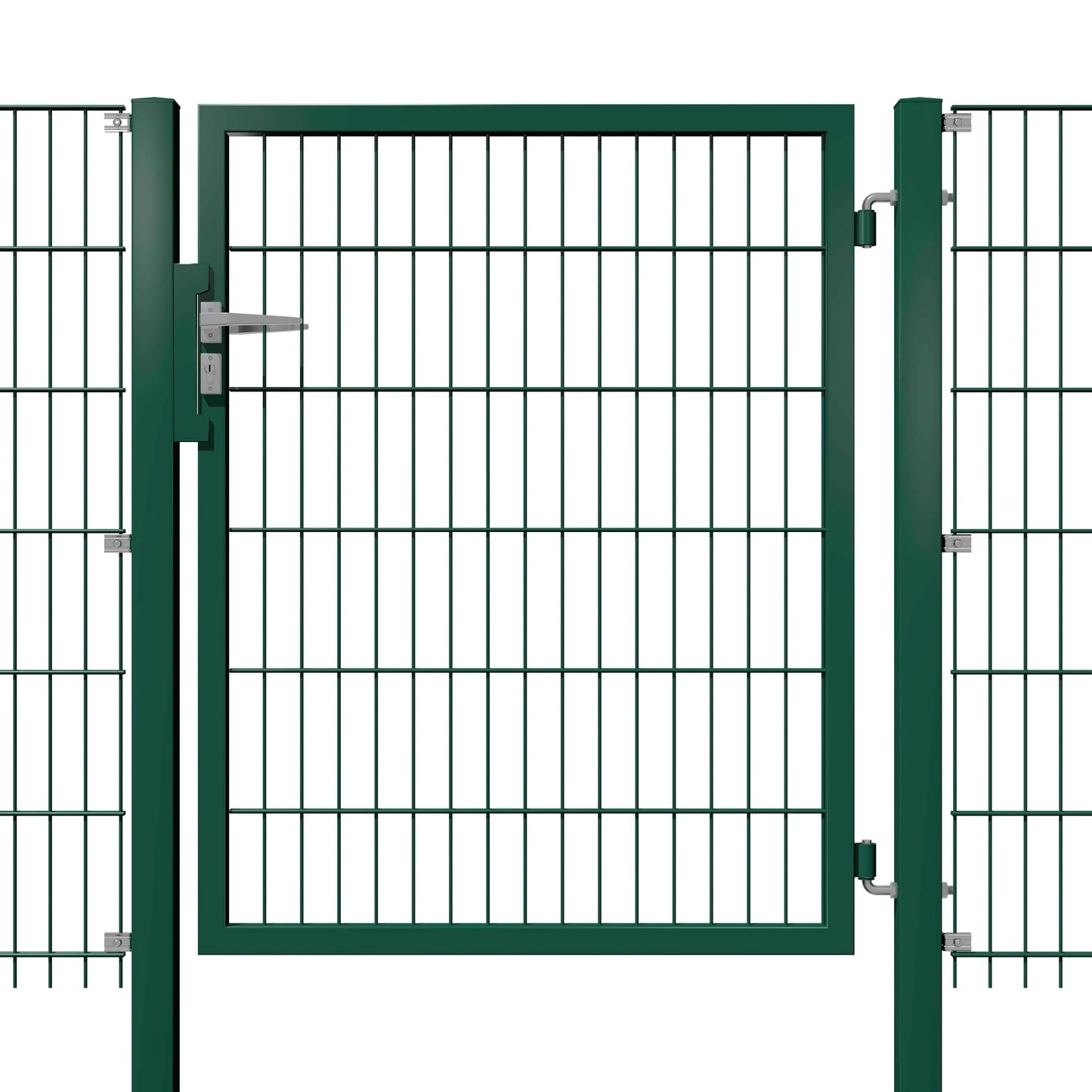 Kombitor aus grünem Metall, Doppelstabmatten für Zaunanlage – MY-Zaunsysteme