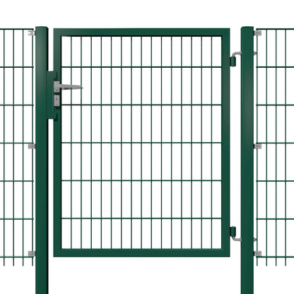 Kombitor aus grünem Metall, Doppelstabmatten für Zaunanlage – MY-Zaunsysteme