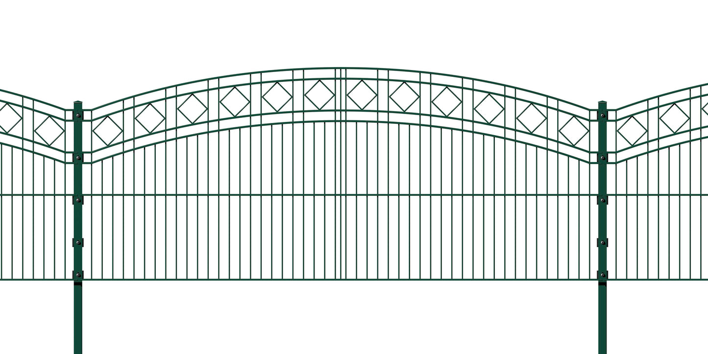 KAROBOGEN grüne Metall-Zaunanlage mit dekorativem Muster für Grundstücksumzäunung – MY-Zaunsysteme