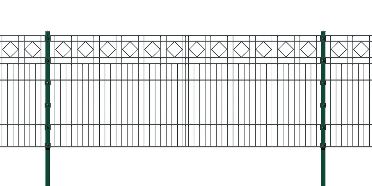 KARO Grün Metallzaun, dekorative Zaunanlage aus Stahl, ideal für Grundstücksabgrenzung – MY-Zaunsysteme