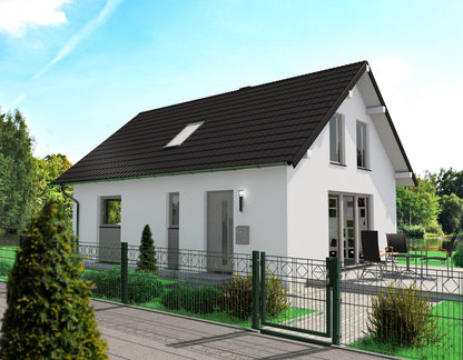 KARO Tor aus Metall als Zaunanlage vor modernem Haus im Garten – MY-Zaunsysteme