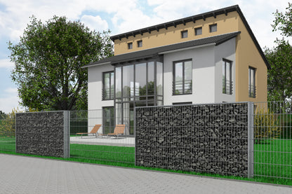 Gabionen-Zaunanlage aus Metall für Grundstücksabgrenzung und Sichtschutz – MY-Zaunsysteme