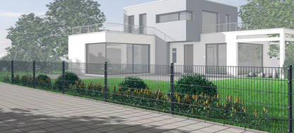 Doppelstabmattenzaun aus Stahl als moderne Zaunanlage vor Wohnhaus – MY-Zaunsysteme