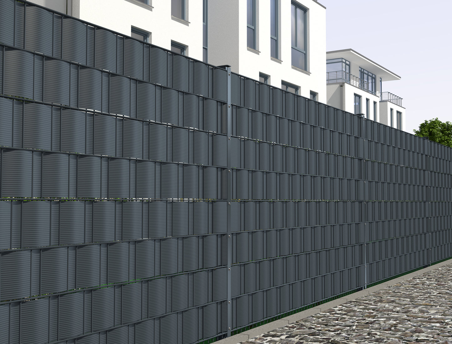 Sichtschutz 1630 A profiliert aus Metall als moderne Zaunanlage für Privatsphäre – MY-Zaunsysteme