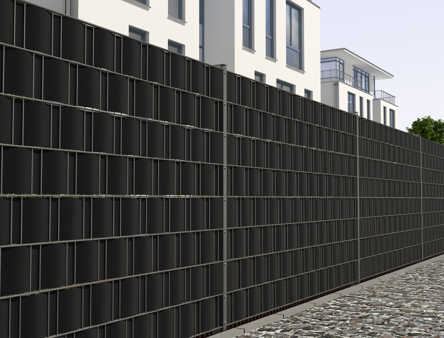 Sichtschutz 1630 Schwarz aus Metall als moderne Zaunanlage, ideal für Grundstücksabgrenzung – MY-Zaunsysteme