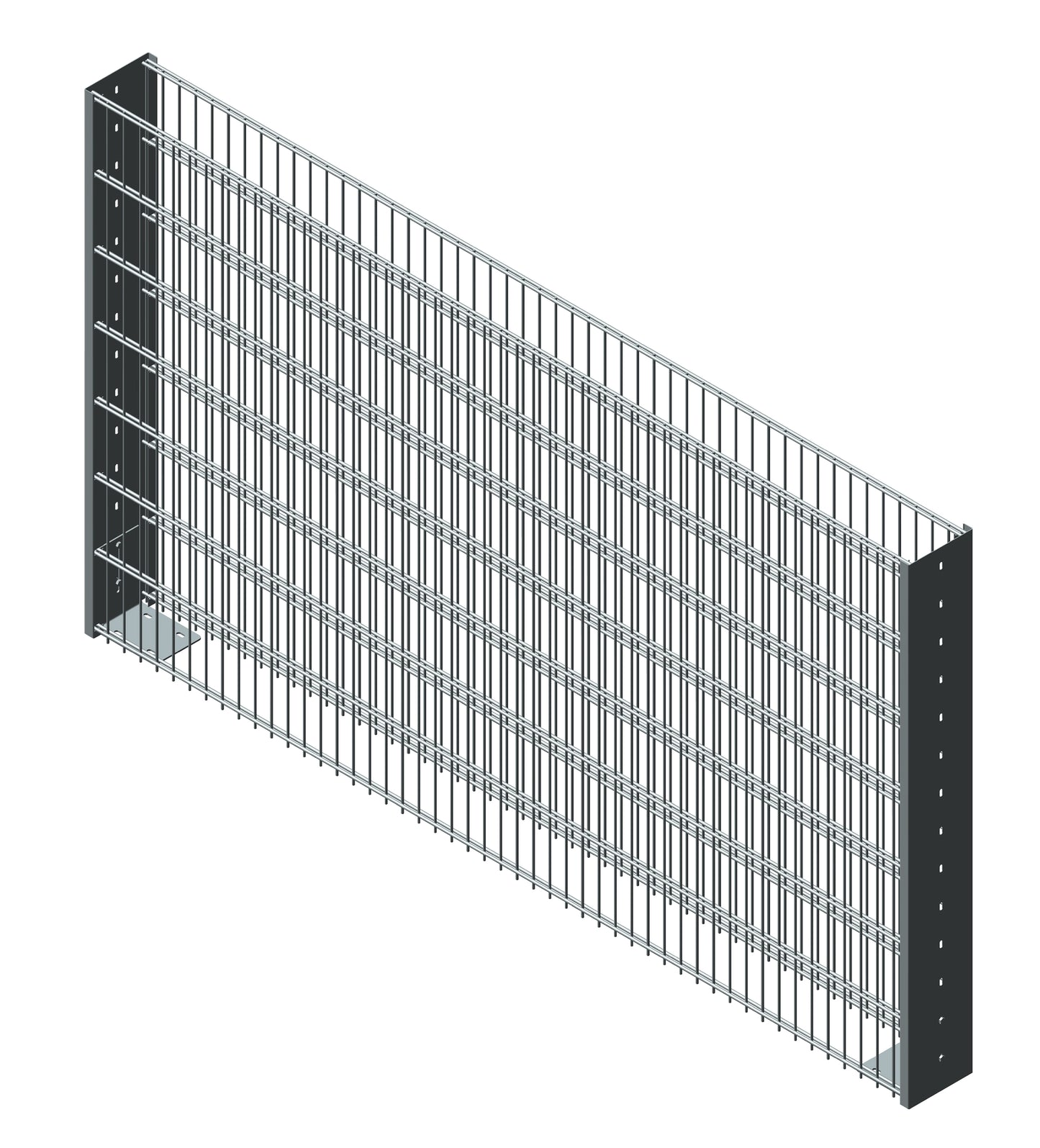 Solido Gabione aus Metall mit Bodenplatte, seitliche Ansicht, für Zaunanlage – MY-Zaunsysteme
