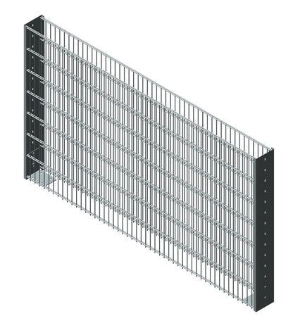 Solido Gabione aus Metall mit Bodenplatte, seitliche Ansicht, für Zaunanlage – MY-Zaunsysteme