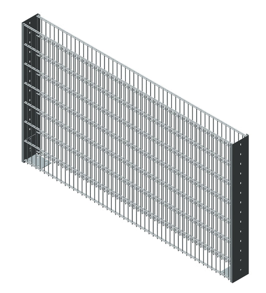 Solido Gabione aus Metall mit Bodenplatte, seitliche Ansicht, für Zaunanlage – MY-Zaunsysteme