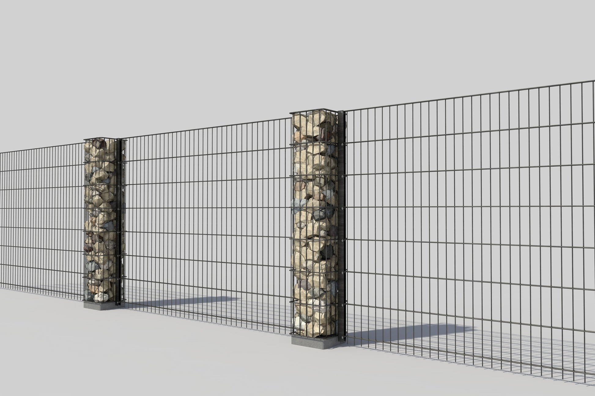 Steinsäule Doppelstabmatte aus Metall und Stein als Zaunanlage – MY-Zaunsysteme