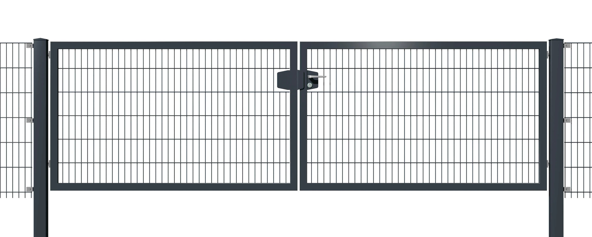 System-Drehflügeltor 2-flügelig aus Metall als Zaunanlage in Anthrazit – MY-Zaunsysteme