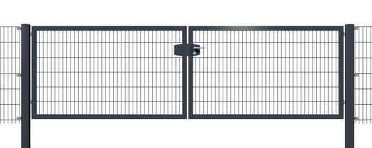 System-Drehflügeltor 2-flügelig aus Metall als Zaunanlage in Anthrazit – MY-Zaunsysteme