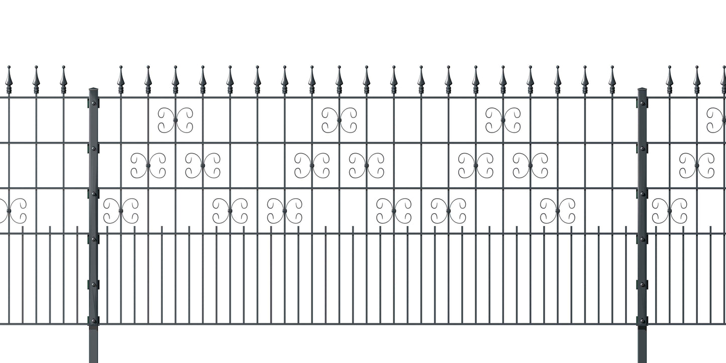 VENUS Anthrazit Zaunanlage aus Metall mit Zierspitzen und Ornamente – MY-Zaunsysteme