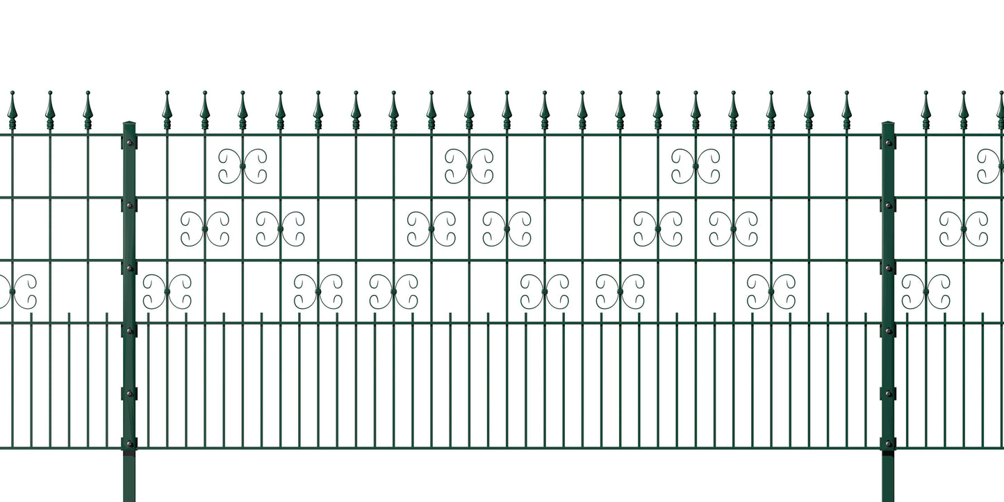 VENUS Zaunanlage aus grünem Metall mit dekorativen Ornamenten für Grundstückssicherung – MY-Zaunsysteme