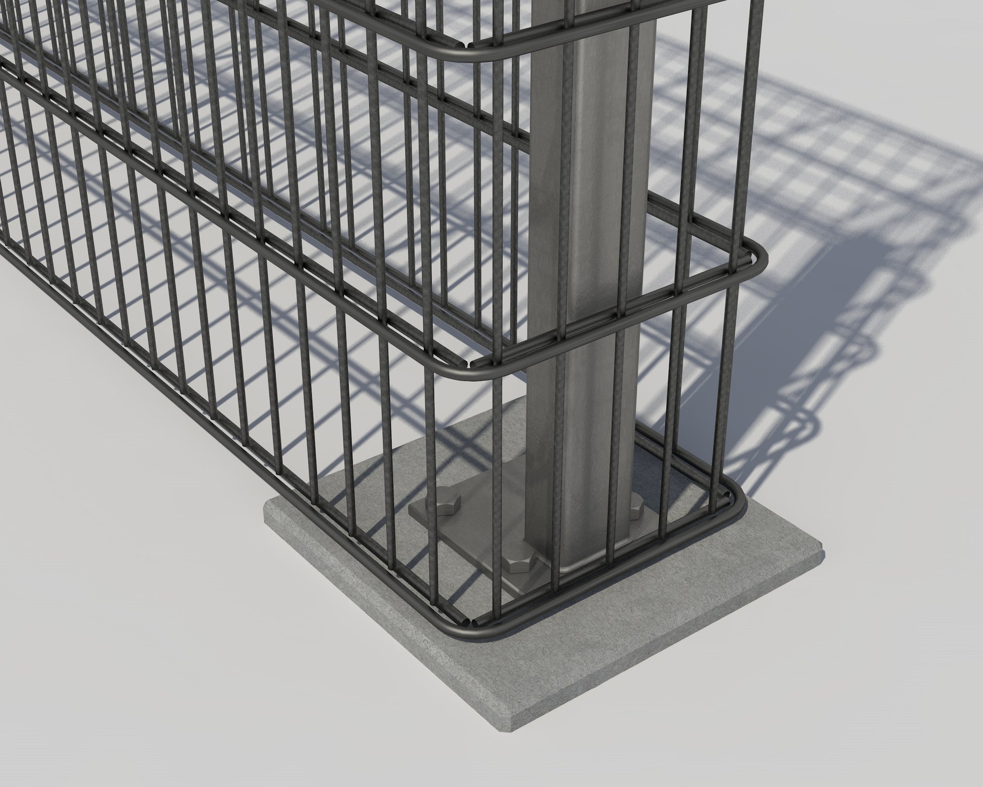 Gabionenpfosten aus Metall als Stütze für Zaunanlage, Detailansicht – MY-Zaunsysteme