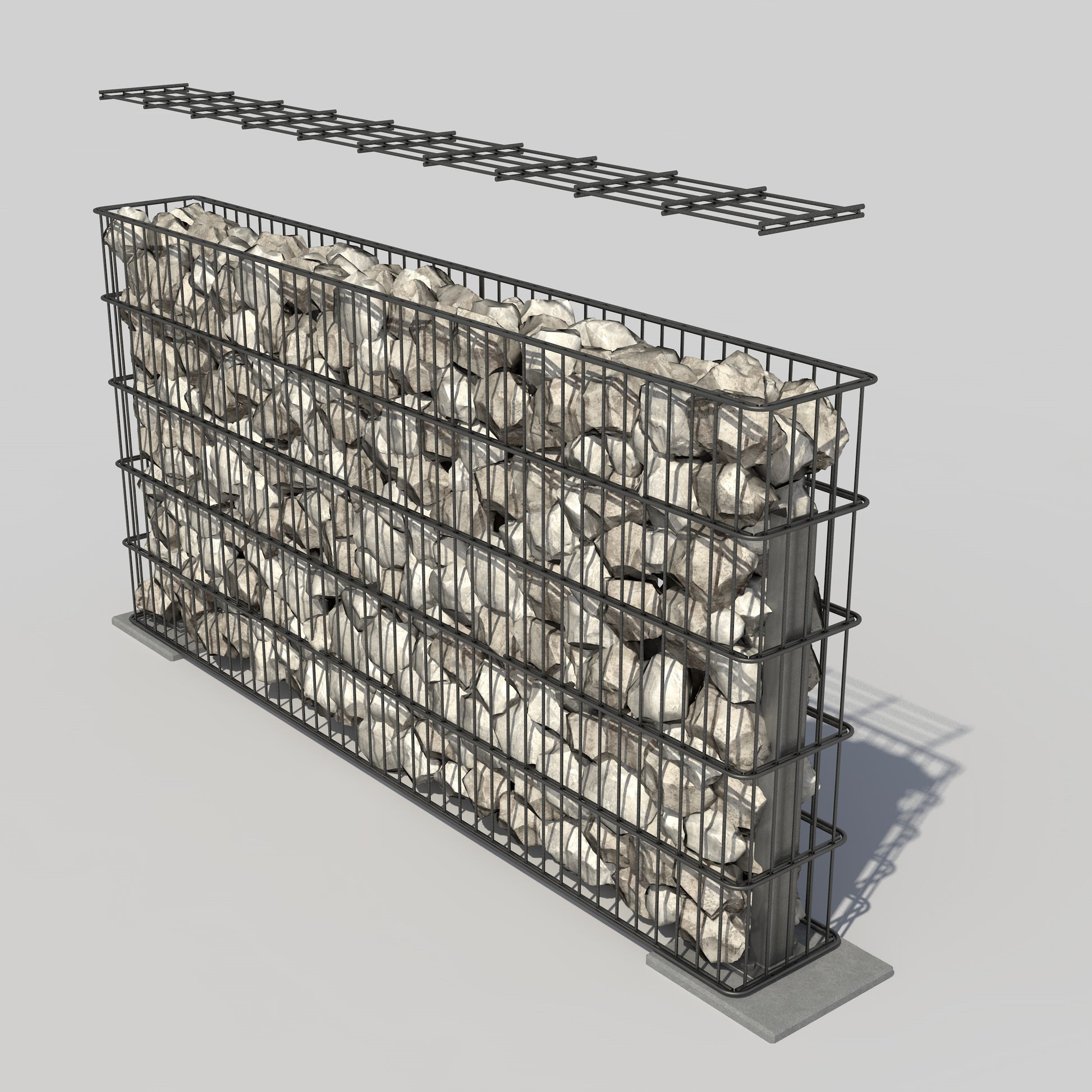Gabione aus Stahlgitter, mit Steinen gefüllt, als Zaunanlage – MY-Zaunsysteme